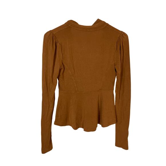 Free People Brown Tie Front Shirt Women’s XS Boho Top Long Sleeve Fairy - Picture 2 of 4